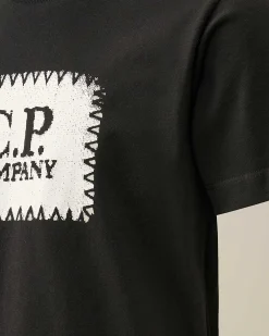 C.P. Company U16 Cotton Jersey 30/1 Label Style Logo T-Shirt Black New