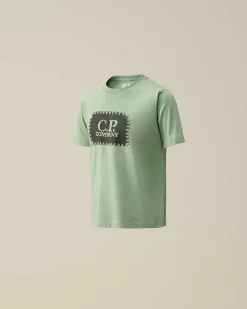 C.P. Company U16 Cotton Jersey 30/1 Label Style Logo T-Shirt Green Bay Sale
