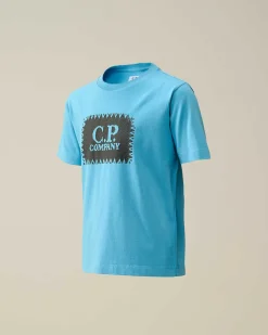 C.P. Company U16 Cotton Jersey 30/1 Label Style Logo T-Shirt Niagara-Blue Best Sale