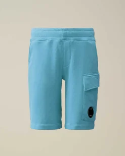 C.P. Company U16 Diagonal Fleece Cargo Shorts Niagara-Blue Best Sale