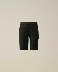 C.P. Company U16 Diagonal Fleece Cargo Shorts Black Hot