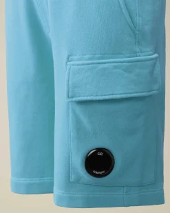 C.P. Company U16 Diagonal Fleece Cargo Shorts Niagara-Blue Cheap