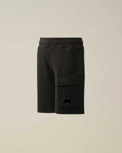 C.P. Company U16 Diagonal Fleece Cargo Shorts Black New