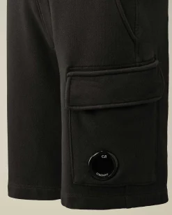 C.P. Company U16 Diagonal Fleece Cargo Shorts Black New