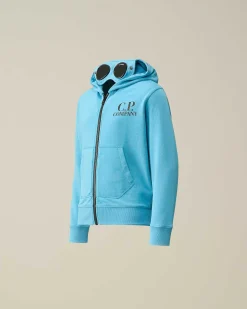 C.P. Company U16 Diagonal Fleece Goggle Hoodie Niagara-Blue Flash Sale