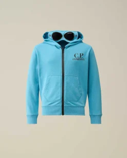 C.P. Company U16 Diagonal Fleece Goggle Hoodie Niagara-Blue Flash Sale