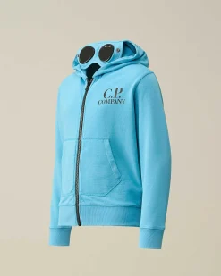 C.P. Company U16 Diagonal Fleece Goggle Hoodie Niagara-Blue Shop