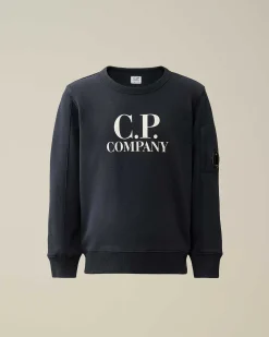 C.P. Company U16 Diagonal Fleece Logo Sweatshirt Total Eclipse-Blue Best Sale