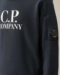 C.P. Company U16 Diagonal Fleece Logo Sweatshirt Total Eclipse-Blue Best Sale