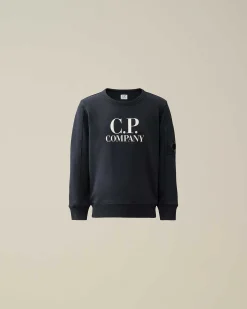 C.P. Company U16 Diagonal Fleece Logo Sweatshirt Total Eclipse-Blue Cheap