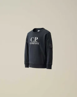 C.P. Company U16 Diagonal Fleece Logo Sweatshirt Total Eclipse-Blue Cheap