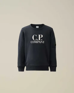 C.P. Company U16 Diagonal Fleece Logo Sweatshirt Total Eclipse-Blue Outlet