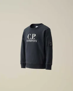 C.P. Company U16 Diagonal Fleece Logo Sweatshirt Total Eclipse-Blue Outlet