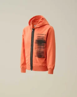 C.P. Company U16 Light Fleece Graphic Hoodie Gold Flame-Orange Fashion