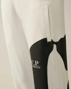 C.P. Company U16 Light Fleece Logo Sweatpants Gauze White New