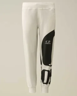 C.P. Company U16 Light Fleece Logo Sweatpants Gauze White New