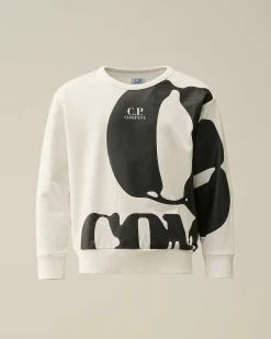 C.P. Company U16 Light Fleece Logo Sweatshirt Gauze White Cheap