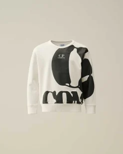 C.P. Company U16 Light Fleece Logo Sweatshirt Gauze White Best Sale