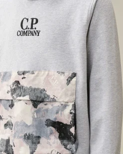 C.P. Company U16 Light Fleece Mixed Graphic Hoodie Grey Melange New