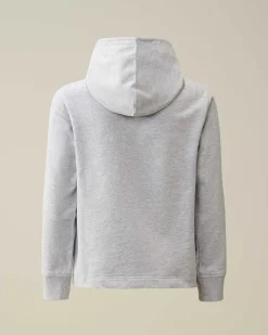 C.P. Company U16 Light Fleece Mixed Graphic Hoodie Grey Melange New
