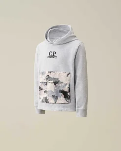 C.P. Company U16 Light Fleece Mixed Graphic Hoodie Grey Melange Hot