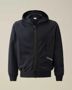 C.P. Company U16 Light Fleece Mixed Zipped Hoodie Total Eclipse-Blue Outlet