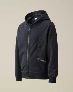 C.P. Company U16 Light Fleece Mixed Zipped Hoodie Total Eclipse-Blue Outlet