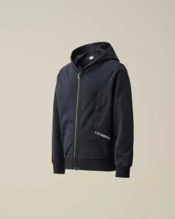 C.P. Company U16 Light Fleece Mixed Zipped Hoodie Total Eclipse-Blue Cheap