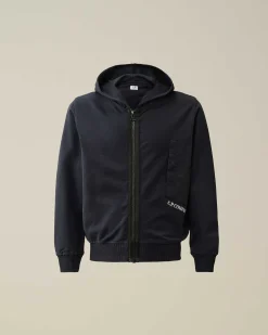 C.P. Company U16 Light Fleece Mixed Zipped Hoodie Total Eclipse-Blue Cheap