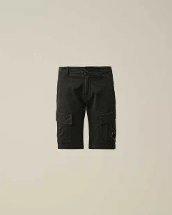 C.P. Company U16 Stretch Gabardine Cargo Shorts Black New