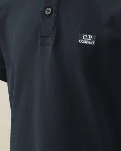 C.P. Company U16 Stretch Piquet Logo Polo Shirt Total Eclipse-Blue Best Sale