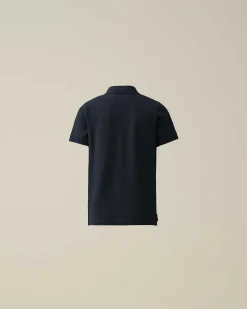C.P. Company U16 Stretch Piquet Logo Polo Shirt Total Eclipse-Blue Online