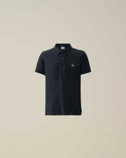 C.P. Company U16 Stretch Piquet Logo Polo Shirt Total Eclipse-Blue Online