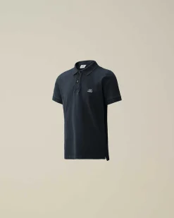 C.P. Company U16 Stretch Piquet Logo Polo Shirt Total Eclipse-Blue Online