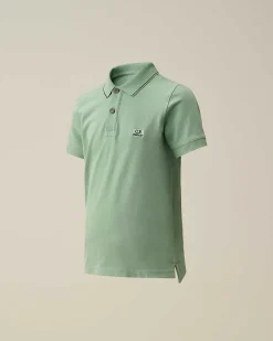 C.P. Company U16 Stretch Piquet Logo Striped Collar Polo Shirt Green Bay Online