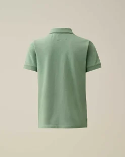 C.P. Company U16 Stretch Piquet Logo Striped Collar Polo Shirt Green Bay Online