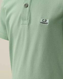 C.P. Company U16 Stretch Piquet Logo Striped Collar Polo Shirt Green Bay Online