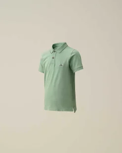 C.P. Company U16 Stretch Piquet Logo Striped Collar Polo Shirt Green Bay Flash Sale