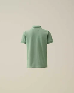 C.P. Company U16 Stretch Piquet Logo Striped Collar Polo Shirt Green Bay Flash Sale