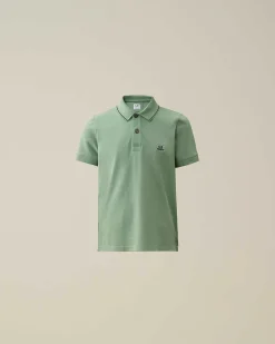 C.P. Company U16 Stretch Piquet Logo Striped Collar Polo Shirt Green Bay Flash Sale