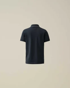 C.P. Company U16 Stretch Piquet Logo Striped Collar Polo Shirt Total Eclipse-Blue Cheap