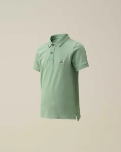 C.P. Company U16 Stretch Piquet Logo Striped Collar Polo Shirt Green Bay Clearance