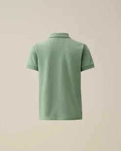 C.P. Company U16 Stretch Piquet Logo Striped Collar Polo Shirt Green Bay Clearance